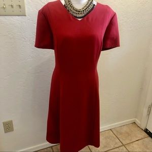 Red V Neck Cocktail Midi Classy Chic Zipper Dress